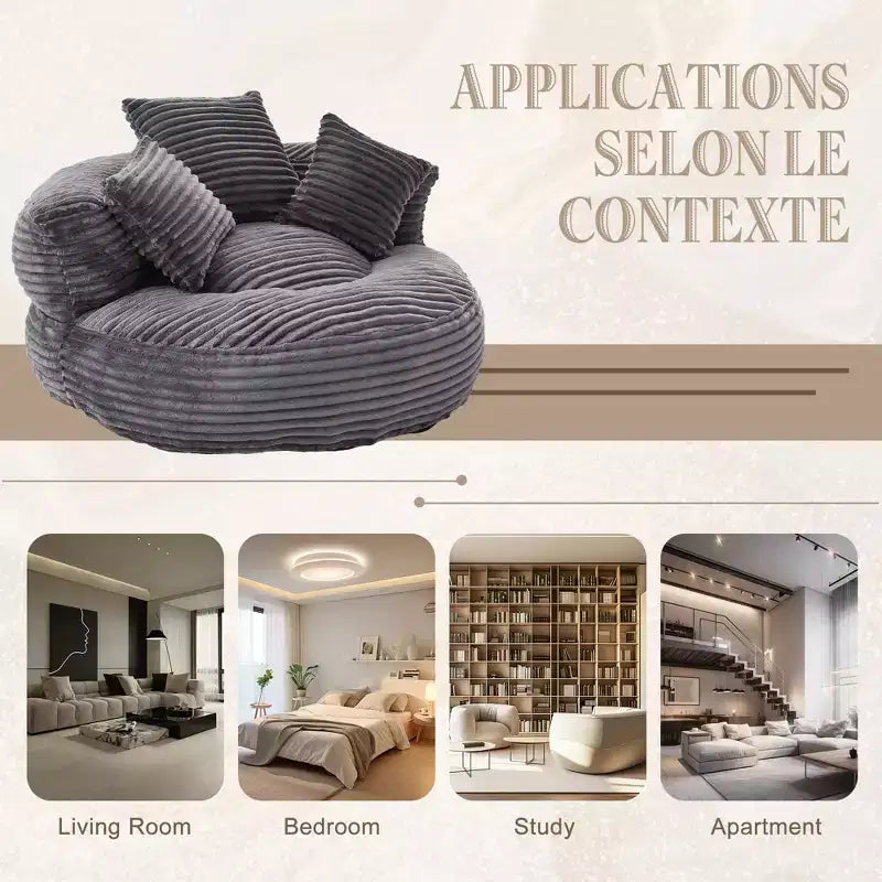 Bean Bag Sofa for Adults Kids, Oversized Corduroy Bean Bag Chair with 3 Pillows & Armrest for Living Room Bedroom