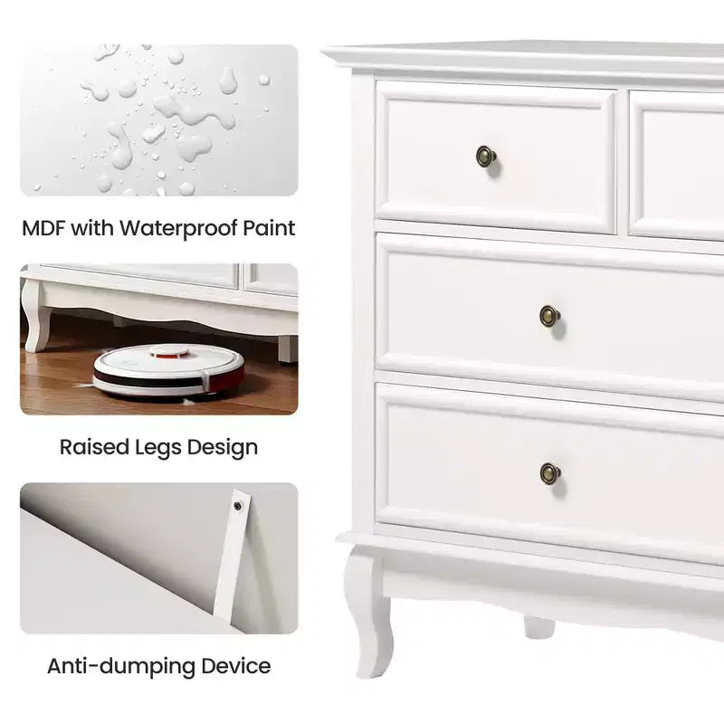 7 Drawer Dresser with Solid Wood Legs