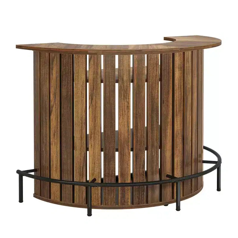 Arc-Shaped 4-Tier Storage Mini Bar Table, Modern Rustic Home Bar Cabinet with Footrest & MDF Construction