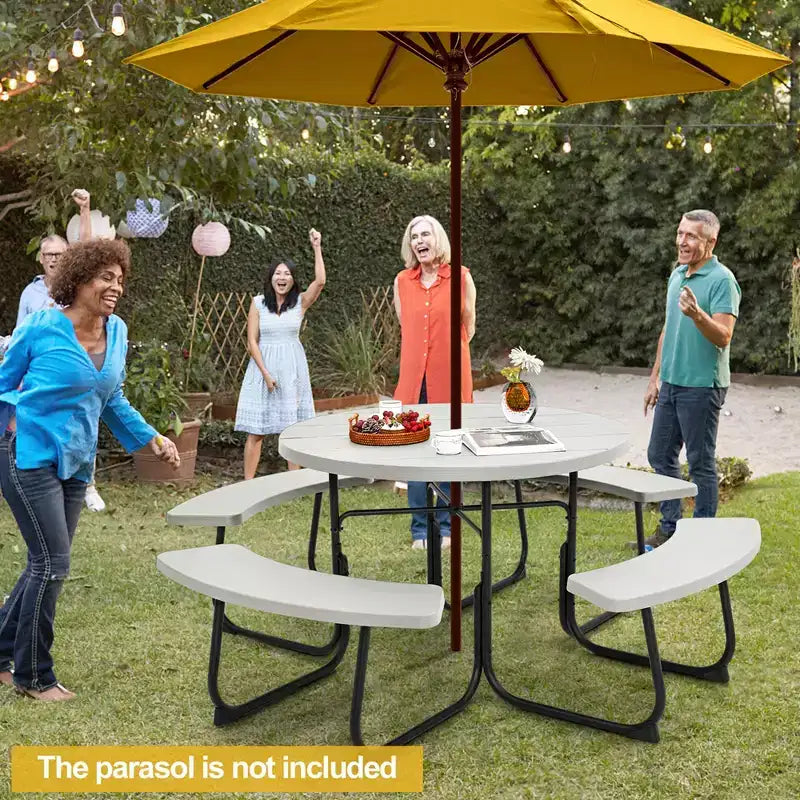 Costway Outdoor 8-person Round Picnic Table Bench Set with 4 Benches & Umbrella Hole Black/Grey/Green/White