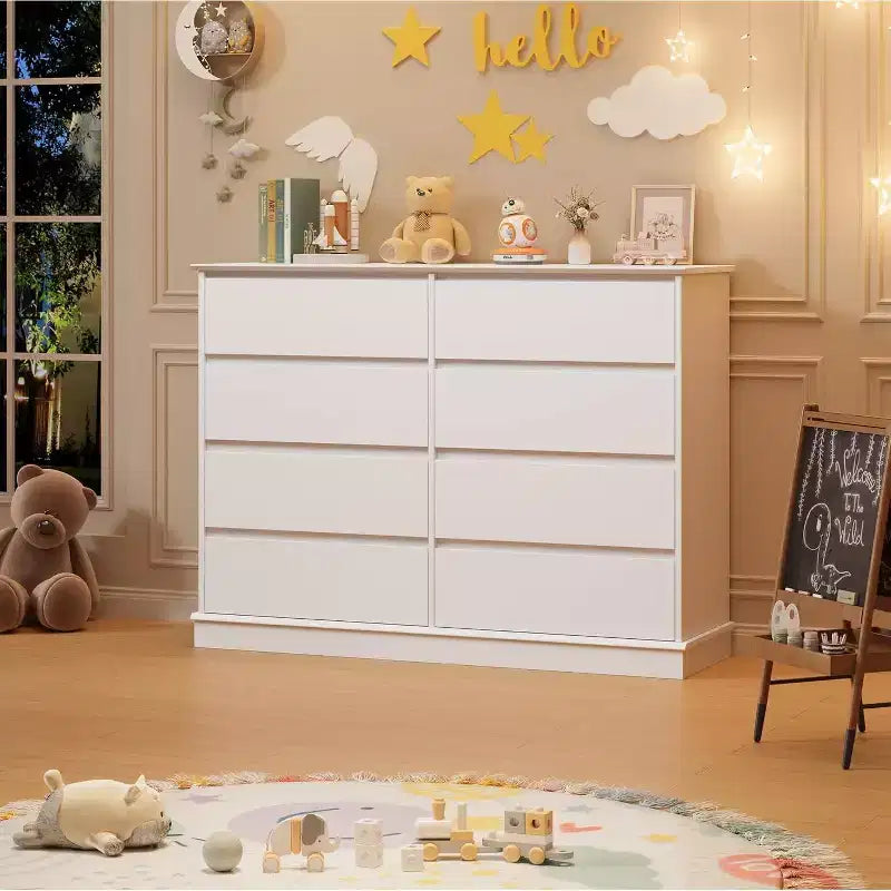 8-Drawer Storage Cabinet, Chest of Drawers with Deep Drawers, Large Wide-Top Closet for Living Room, Hallway, Childrens Room