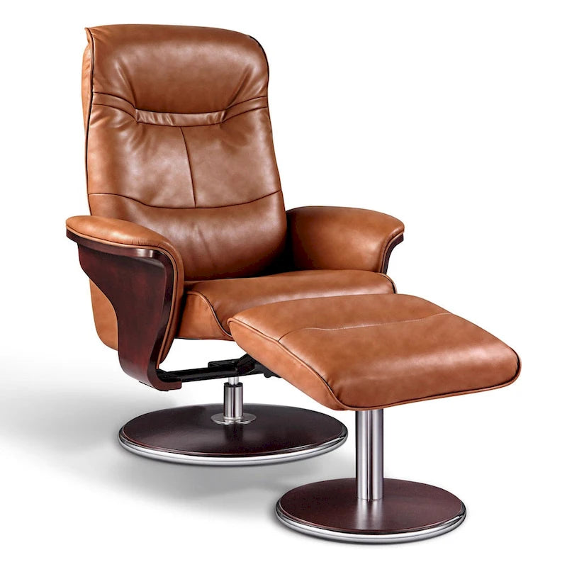 Artiva USA Milano Modern Brown Leather Swivel Recliner and Ottoman