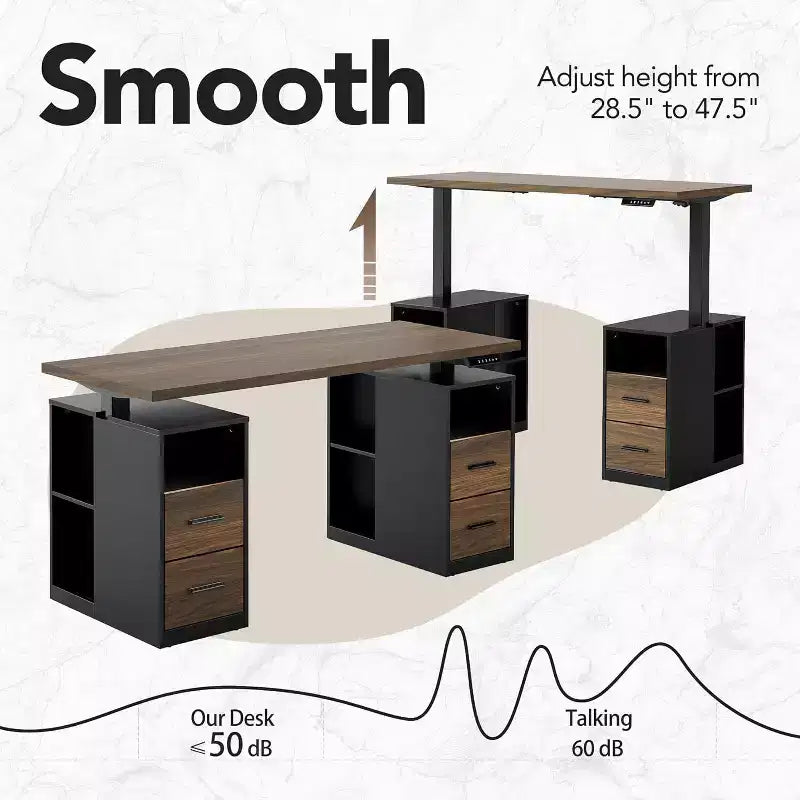 55 In Standing Desk with Drawers, Executive Electric Height Adjustable Stand Up Desk with Storage, Computer Workstation for Home Office, Black Walnut