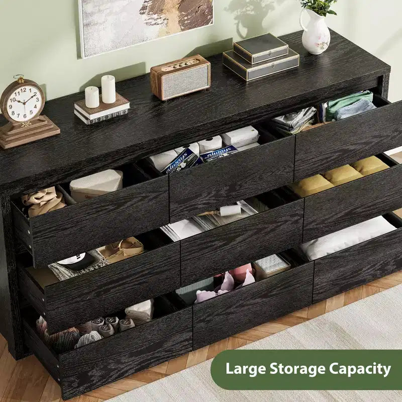 9 Drawer Dresser for Bedroom, Wide Modern Wooden Chest of Drawers with Large Storage, Wood Dresser Organizer for Living Room, Hallway, Entryway