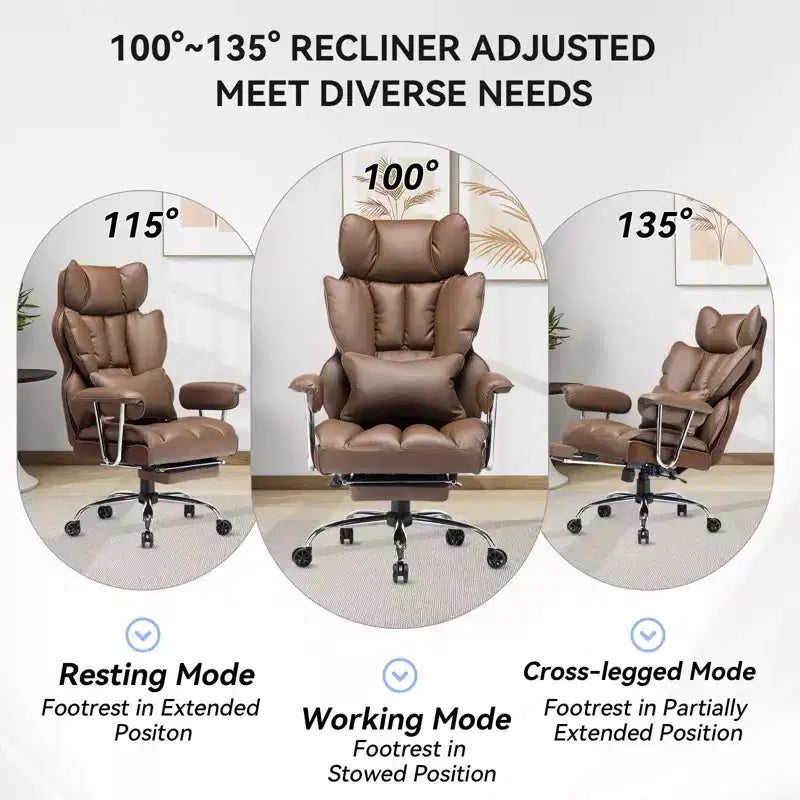 Efomao Ergonomic Desk Office Chair 400LBS, Big and Tall PU Leather Computer Chair, Executive Desk Chair with Footrest and Lumbar Support