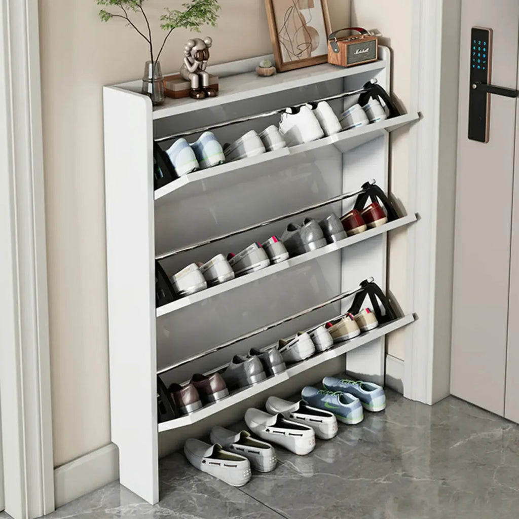 Meuble à chaussures 3 niveaux en bois blanc avec portes abattantes