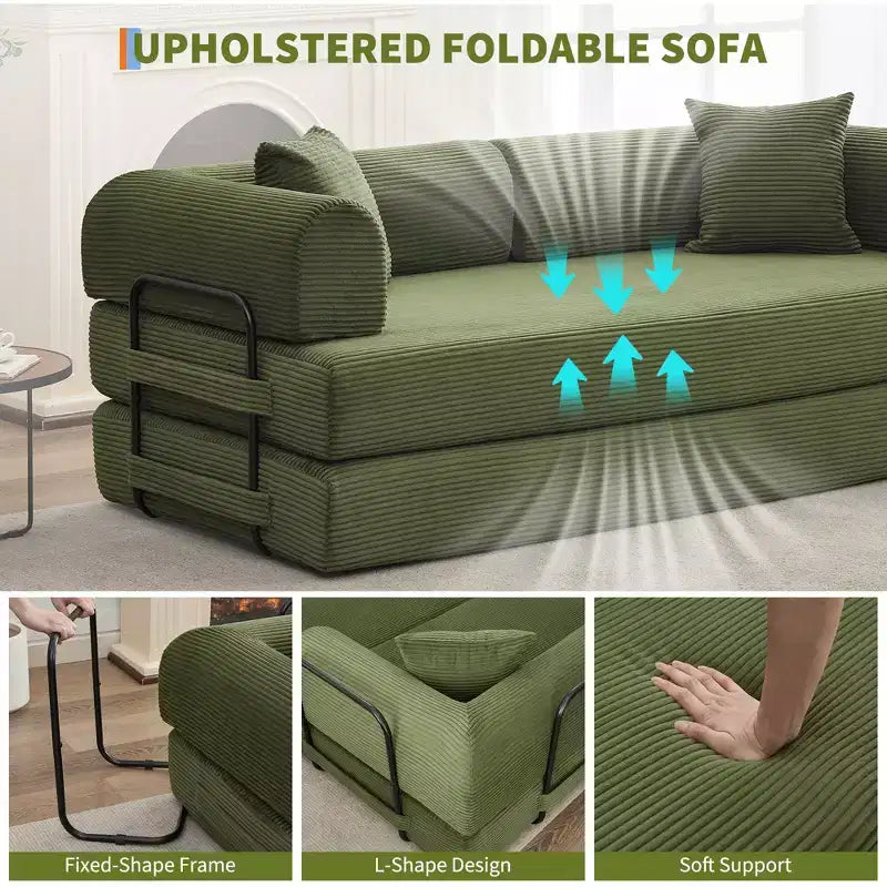 Acekool Convertible Sleeper Sofa Bed Floor Couch with Deep Seat and Corduroy Comfort