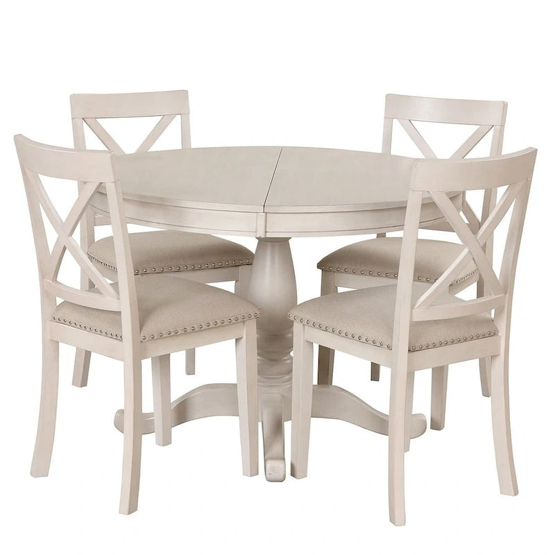 42-54 Farmhouse Round Extendable Dining Table for 4