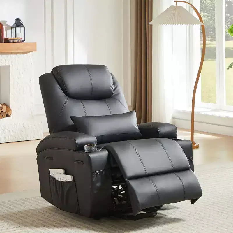 Bestier 34.6 Electric Power Lift Asist Recliner Chair with Massage and Heat, Fax Leather Reclining Chair with Side Pockets & Cup Holders