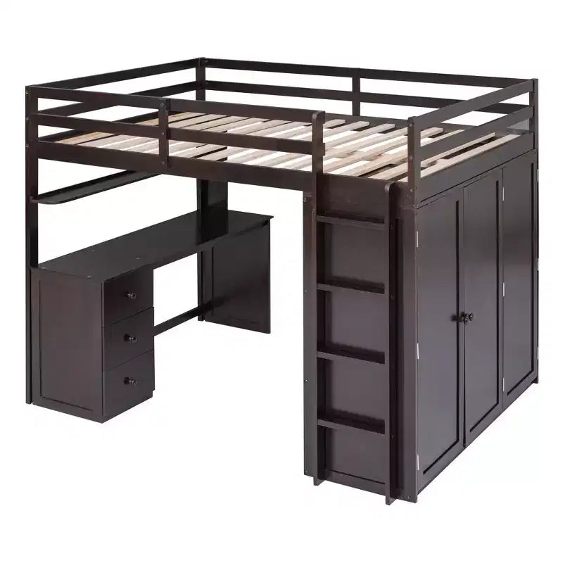 CLIHOME Full size Loft Bed with 3 Storage Drawers, Desk and Wardrobe