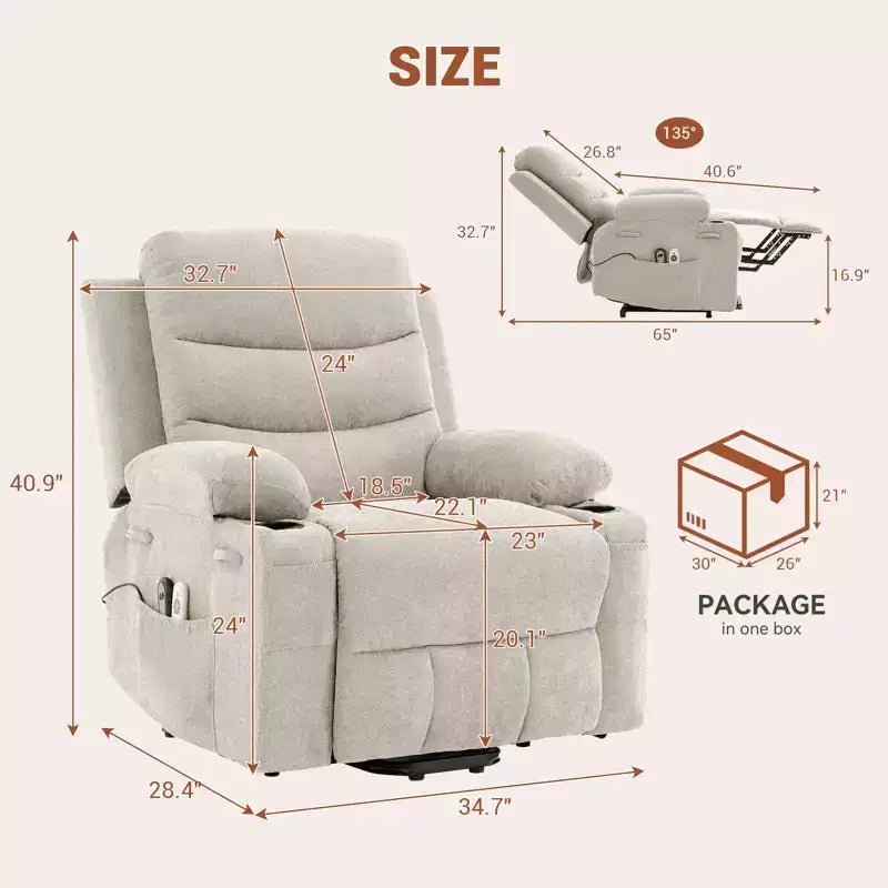 Lift Recliner Chair with Massage & Heat, Oversized Power Recliners, Home Theater Seat with 2 Cup Holders Side, Glider Reclining Single Sofa Chair