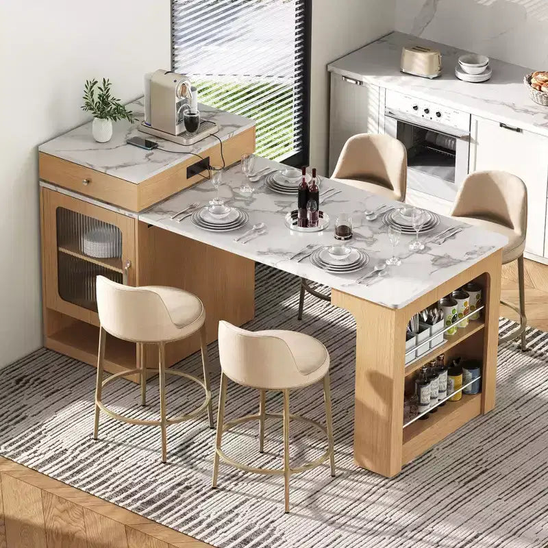 59.5 Kitchen Island with Extendable Dining Table, Double-Sided Storage & Power Outlet, Natural