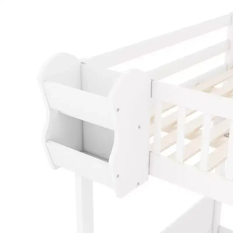 Queen Loft Bed Frame with Staircase, Wardrobe & Storage Shelves - MDF, 650 lb