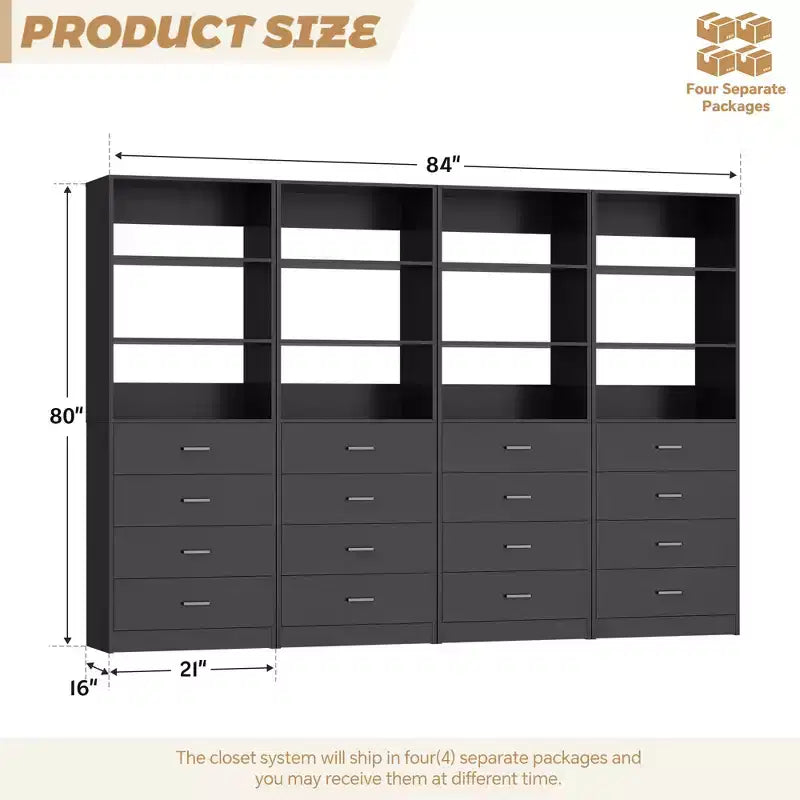 Closet Organizer System with Wood Drawers and Shelves