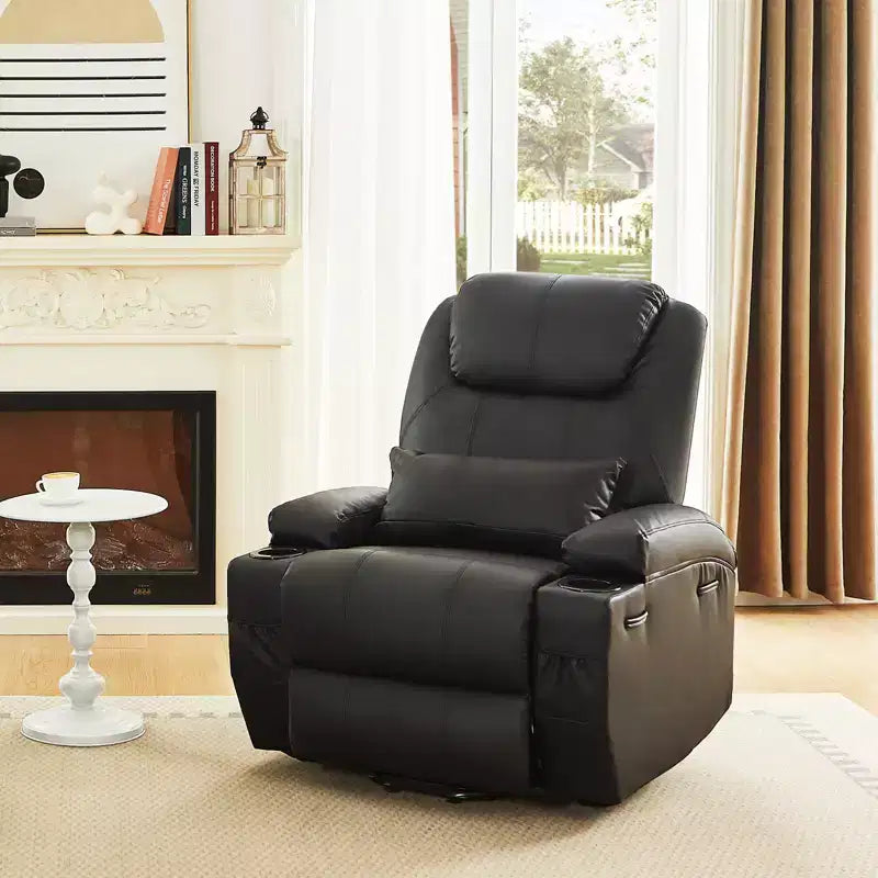 Bestier 34.6 Electric Power Lift Asist Recliner Chair with Massage and Heat, Fax Leather Reclining Chair with Side Pockets & Cup Holders