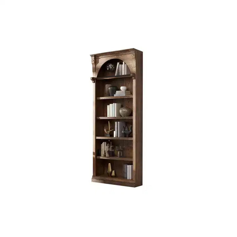 94 Traditional Tall Wood Bookcase with Storage Stratton Collection Brown - Martin Furniture