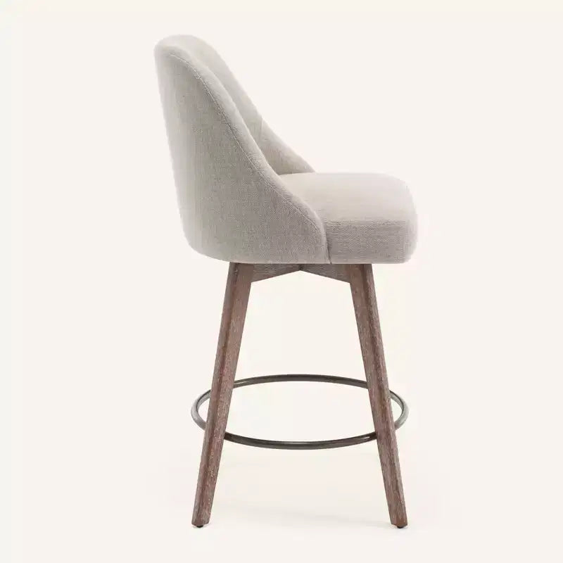 Lot de 4 tabourets de bar pivotants à hauteur de comptoir Bekrvio 26 po avec dossiers et pieds en bois, tabourets de bar rembourrés en tissu lin/similicuir pour îlot de cuisine