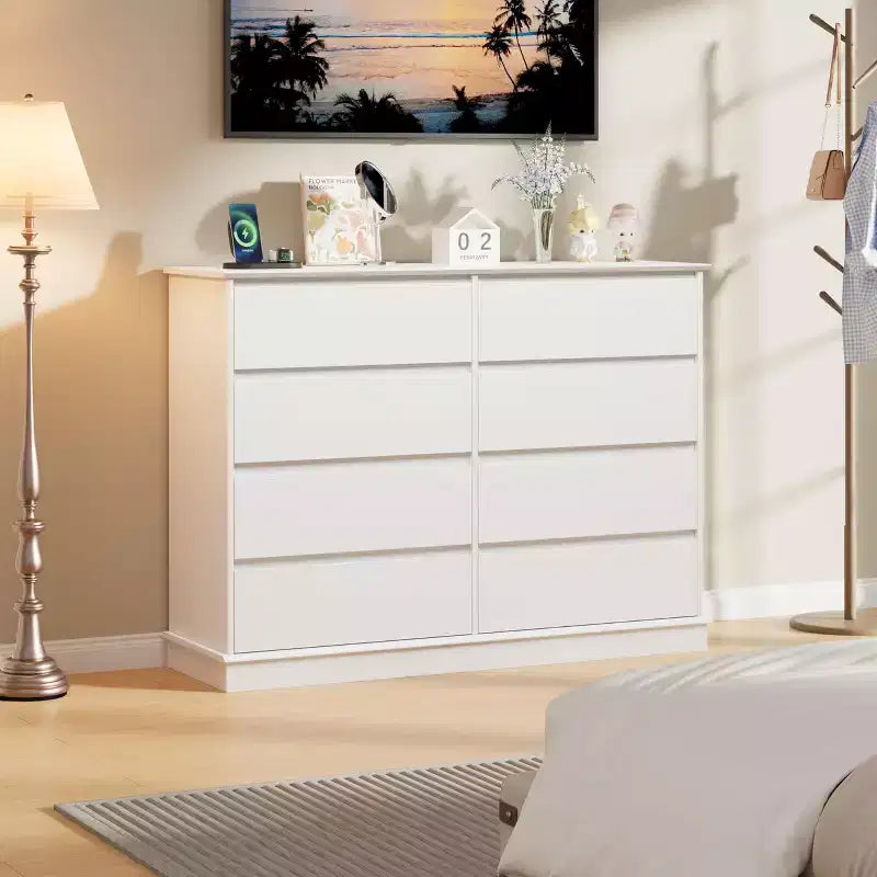 Modern Dresser for Bedroom with 8 Drawers, Wooden Storage Organizer Unit for Closet, Wide Chest of Drawers