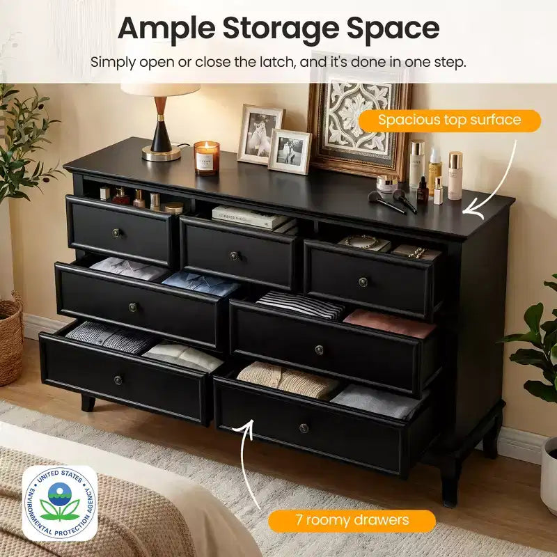 7 Drawer Dresser with Solid Wood Legs