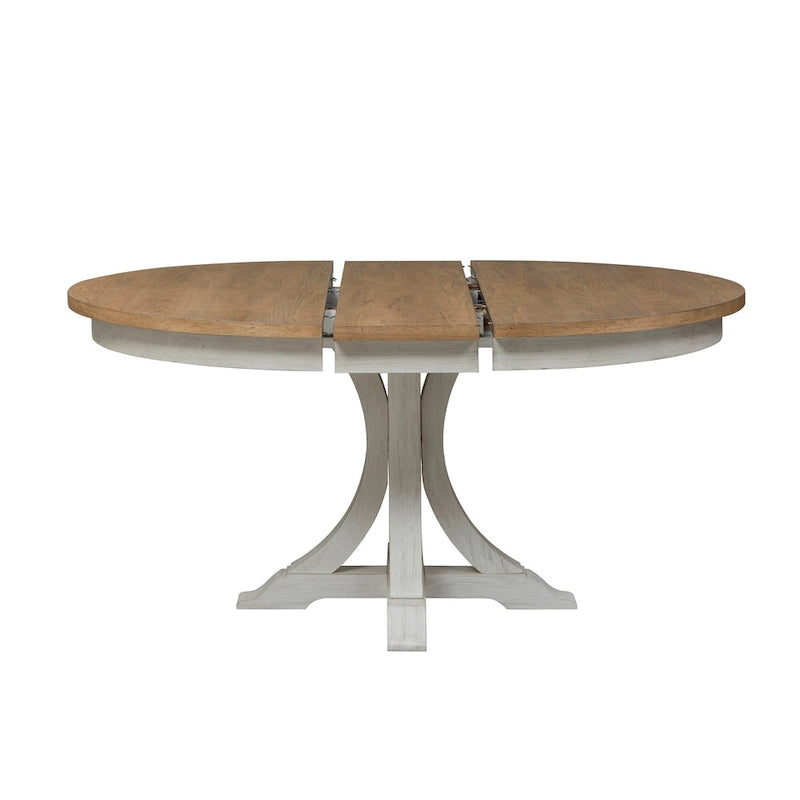 Farmhouse Reimagined Antique White 5 Piece Pedestal Table Set