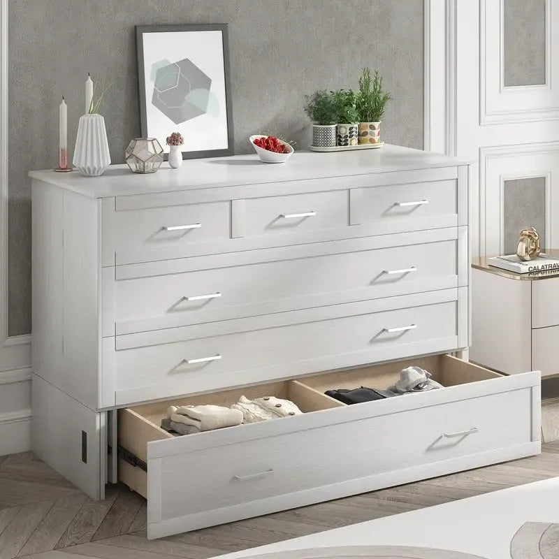 Mixoy Murphy Bed Cabinet Bed Chest with Mattress & Drawer