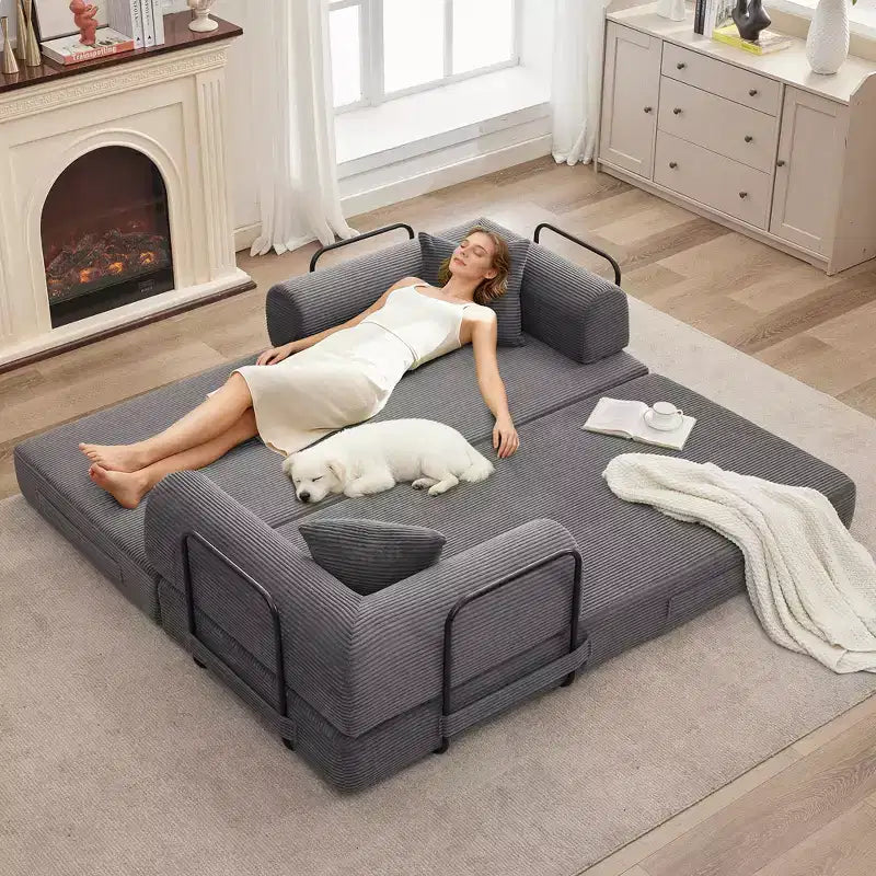 Acekool Convertible Sleeper Sofa Bed Floor Couch with Deep Seat and Corduroy Comfort