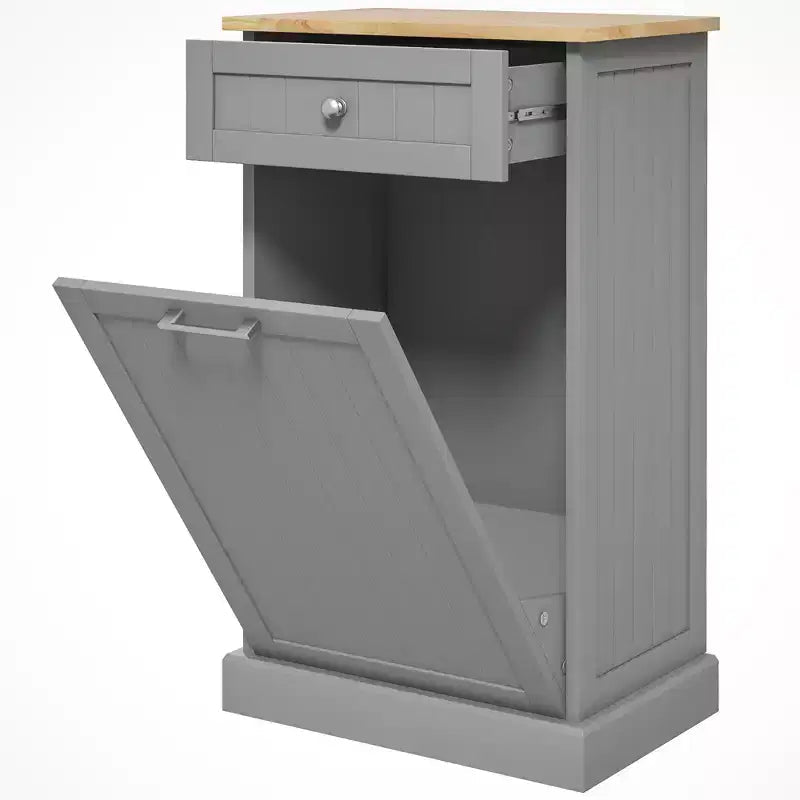 HOMCOM Kitchen Tilt Out Trash Bin Cabinet Free Standing Recycling Cabinet Trash Can Holder With Drawer
