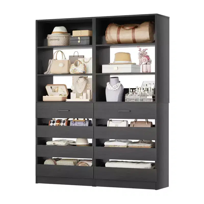 Closet Organizer System with Wood Drawers and Shelves