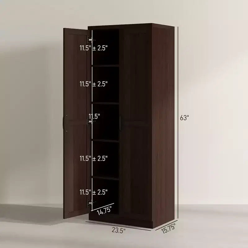 63 2-Door Kitchen Pantry, Freestanding Storage Cabinet with 5-tier Shelving and 2 Adjustable Shelves for Dining Room