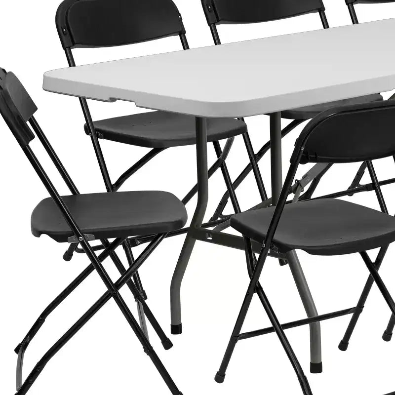 Emma and Oliver 8 Bi-Fold White Plastic Event/Training Folding Table Set w/ 10 Folding Chairs