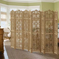 Carved Room Divider Folding Screen Room Divider with Copper Coin Pattern for Home Office Garden Terrace Paulownia Wood