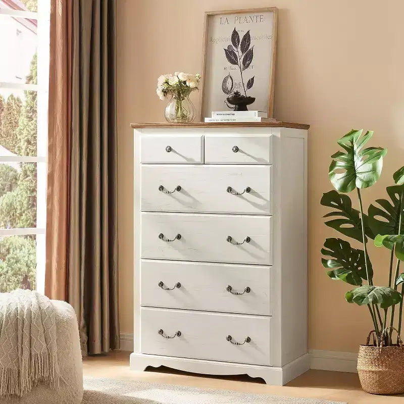 AMERLIFE Drawer Dresser, Farmhouse Chest of Drawers with Vintage Metal Handle