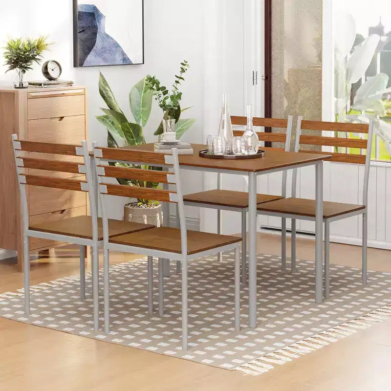 HOMCOM Modern 5-Piece Wooden Counter Dining Kitchen Table Set, 1 Table 4 Chairs Metal Legs, Suitable For Outdoors