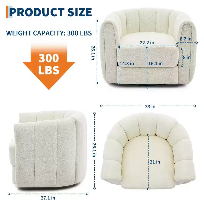 2 PCS Swivel Accent Chair, 360 Rotation Teddy Fleece Barrel Armchair, Sturdy Base, Beige for Living Room Bedroom Office