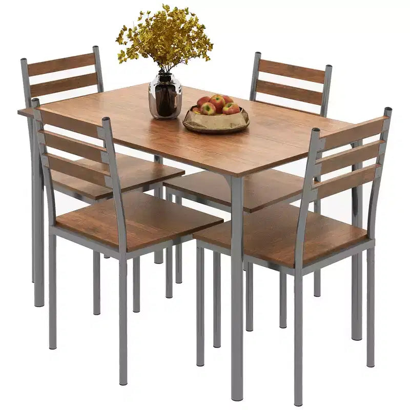 HOMCOM Modern 5-Piece Wooden Counter Dining Kitchen Table Set, 1 Table 4 Chairs Metal Legs, Suitable For Outdoors