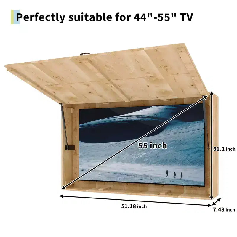 55 in Outdoor TV Enclosure, Solid Wood Weatherproof TV Cover with 4D Adjustable Mount & Fold-Up Door (Fits 44-55 in TVs)