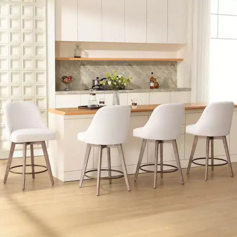 Lot de 4 tabourets de bar pivotants à hauteur de comptoir Bekrvio 26 po avec dossiers et pieds en bois, tabourets de bar rembourrés en tissu lin/similicuir pour îlot de cuisine