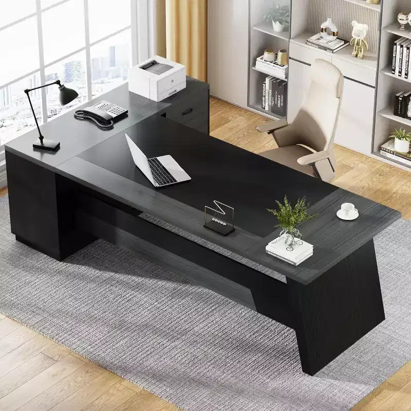 Lantine Modern 78 L-Shaped Executive Desk with Drawers and Lateral File Cabinet