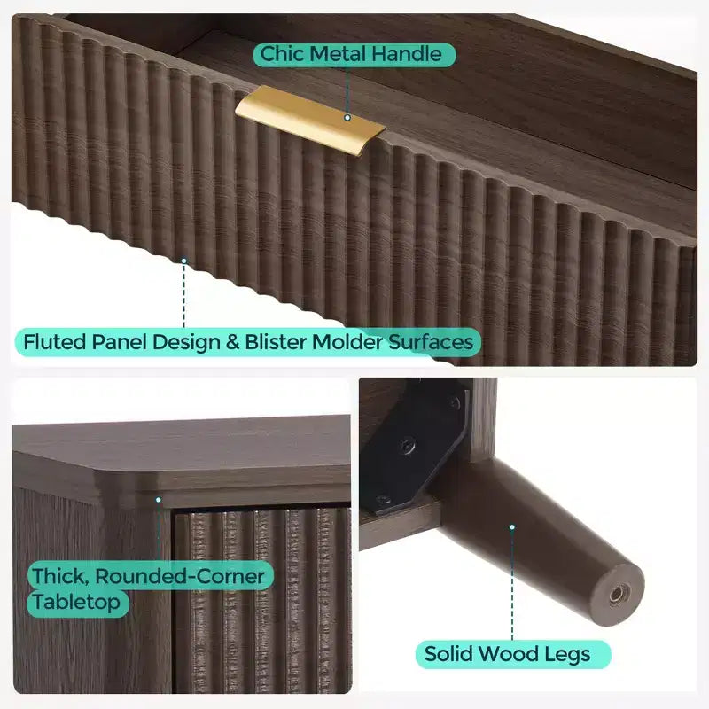 LINSY HOME Fluted 6 Drawer Dresser for Bedroom, Mid Century Modern Large Chest of Drawers with Gold Metal Handles, Wide Boho Wood Dressers