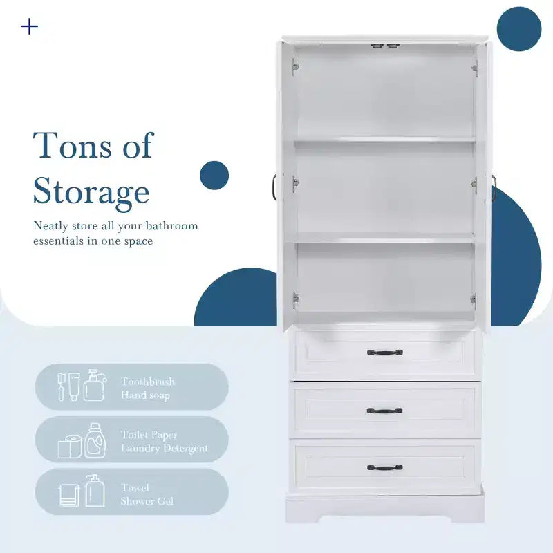 Bathroom Storage Cabinet, Freestanding Cabinet with Adjustable Shelf, 2 Drawers and 2 Doors for Bathroom, Home Office, Kitchen, Living Room, Bedroom