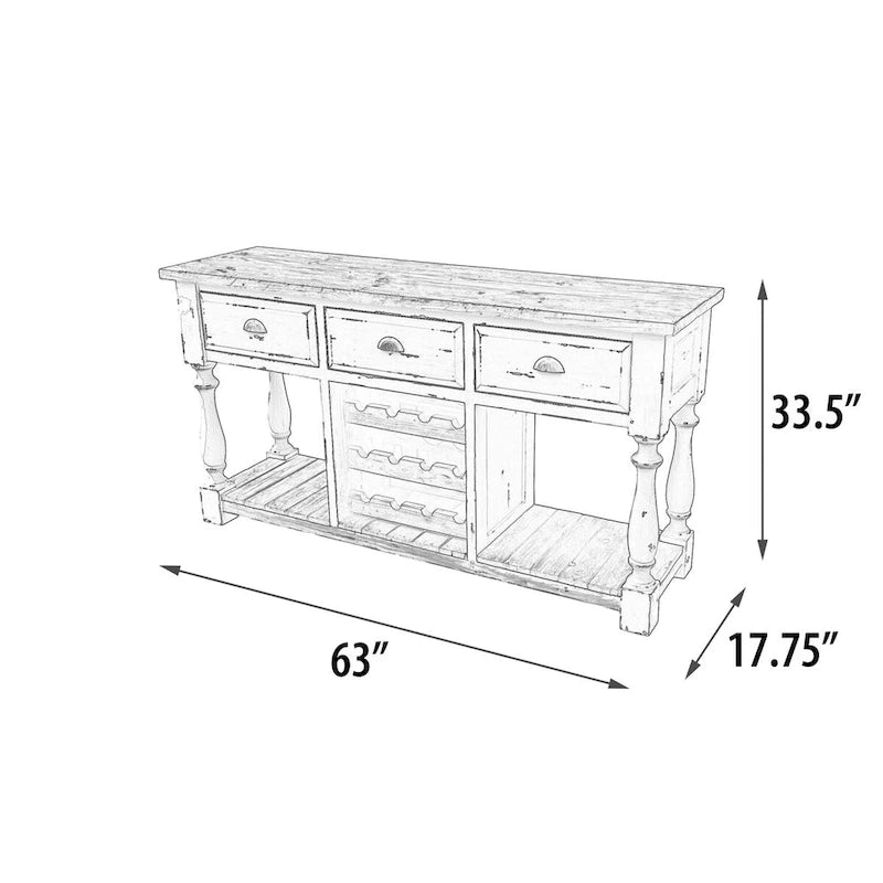 Console de Ferme Range-Bouteilles avec Finition Blanc Craie et Plateau Naturel