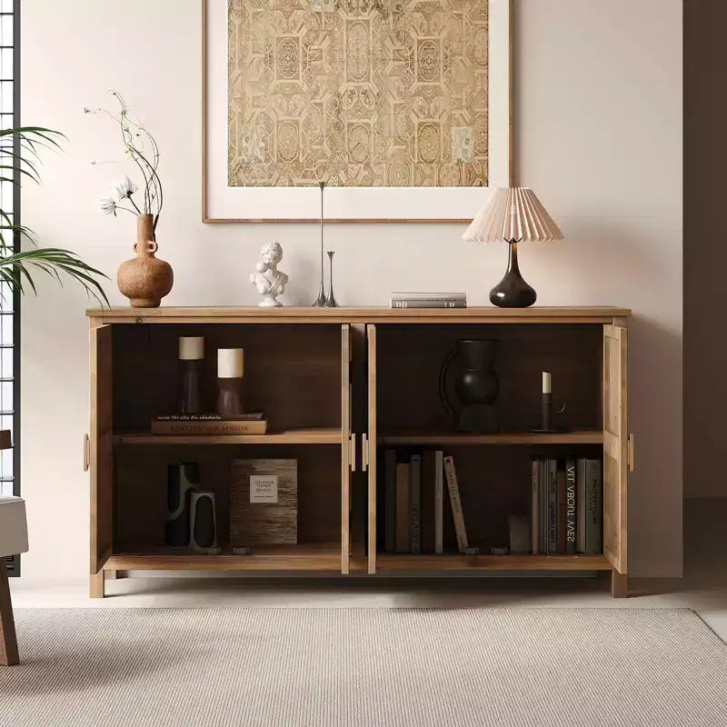 MAYEERTY 60 Wood Accent Cabinet with 4 Doors Brown and Antique White Modern Pantry Cabinet for Living Room Bedroom