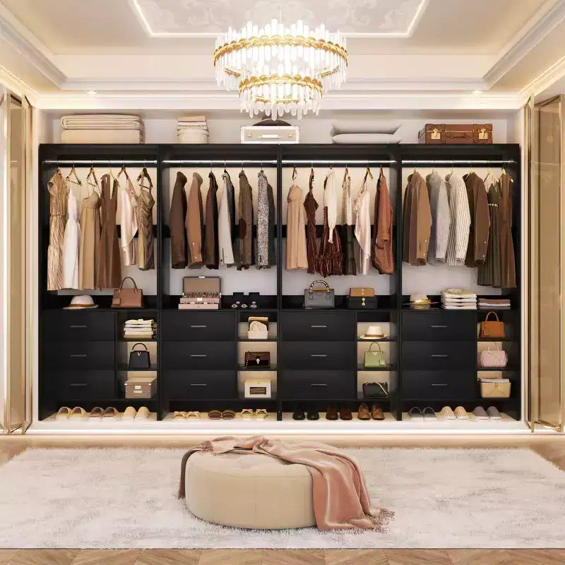 Besiost Set of 4 Closet Organizer with Wooden Drawers and Hanging Rods