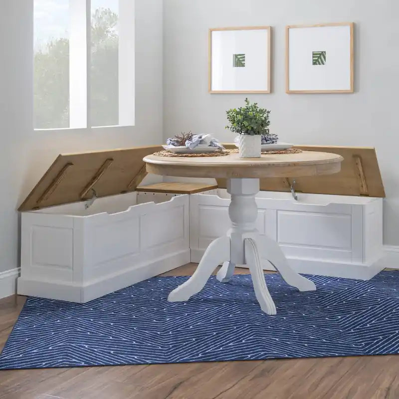 Backless Corner Nook Dining Bench - Natural and White