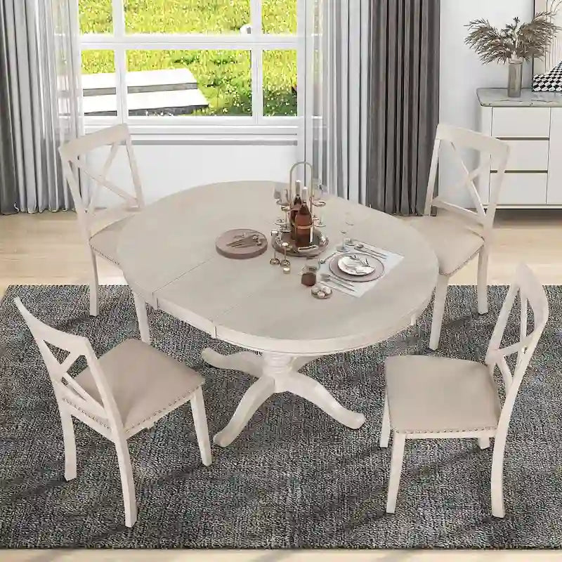 42-54 Farmhouse Round Extendable Dining Table for 4