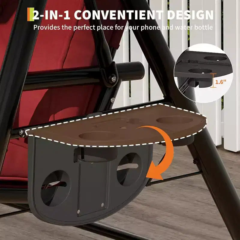 Balançoire de jardin 2 places avec auvent, assise rembourrée, cadre en fer robuste, banc d'extérieur résistant aux intempéries pour patio, balcon ou arrière-cour