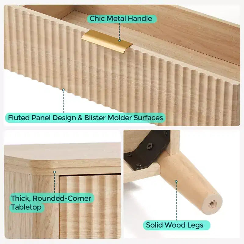 LINSY HOME Fluted 6 Drawer Dresser for Bedroom, Mid Century Modern Large Chest of Drawers with Gold Metal Handles, Wide Boho Wood Dressers