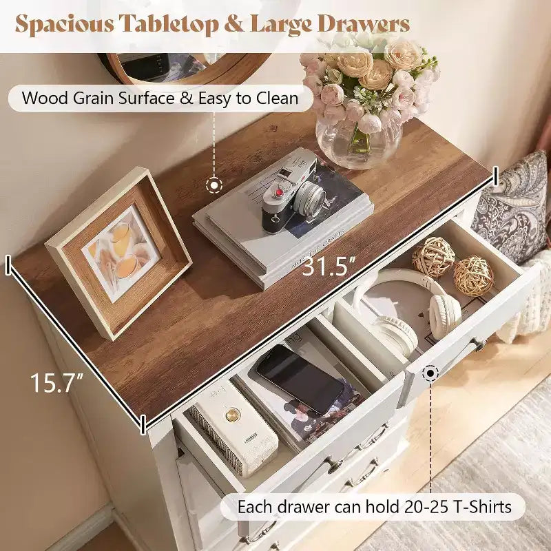 AMERLIFE Drawer Dresser, Farmhouse Chest of Drawers with Vintage Metal Handle