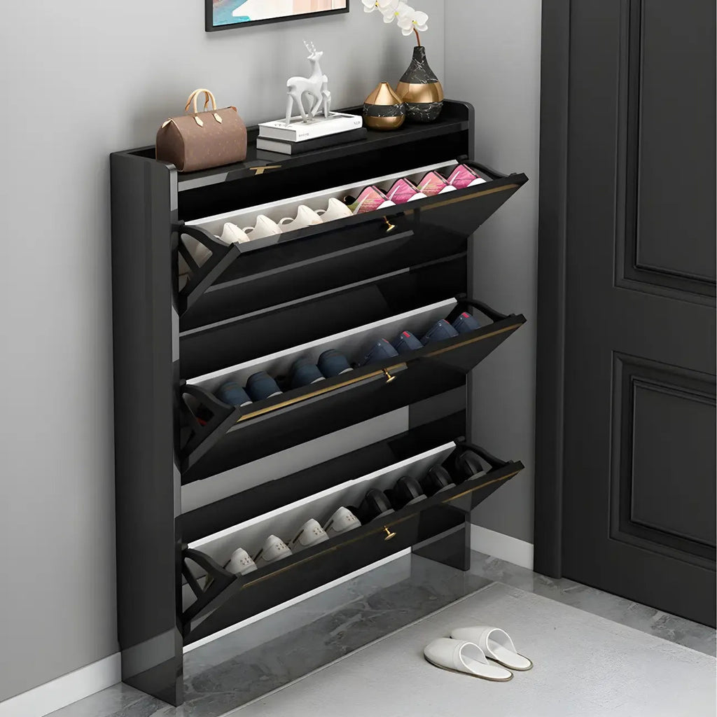 Entryway Glam Black Shoe Storage with Adjustable Shelves