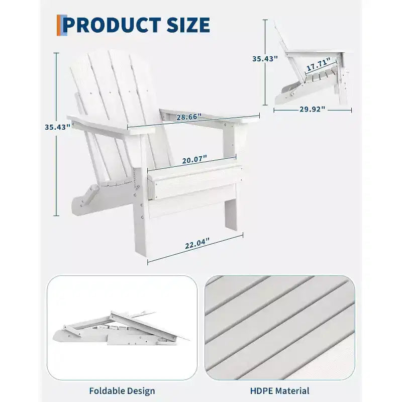 Folding Adirondack Chairs Set of 2 with Side Table, HDPE Plastic Wood Texture, 380lbs Capacity,Weather Resistant Outdoor Set for Patio, Deck,Fire Pit